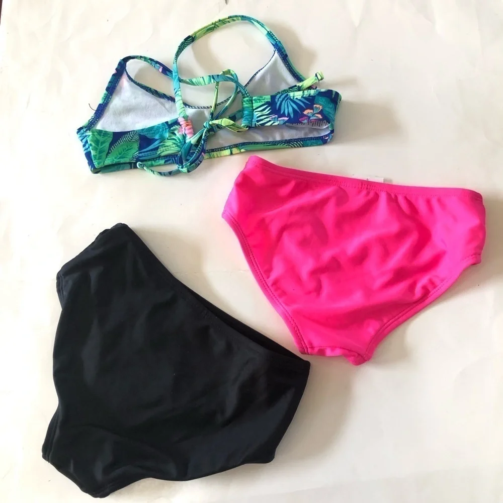 Bundle 3Pc Art Class Cat & Jack Tropical Bralette Pink Black Bikini Bottoms Set